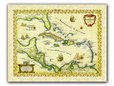 19.5 x 25/" Cuba Vintage Look Map Poster Printed on Frenchtone Parchment Paper